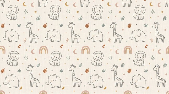 fabric pattern with elephant and jiraffe