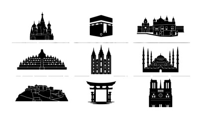 Obraz premium Global Landmarks Silhouette Collection: Iconic Architecture Vector Set for Travel and Culture Design