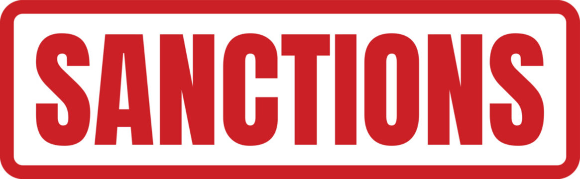 Red rectangular rubber stamp mark with the bold uppercase word sanctions printed on the surface