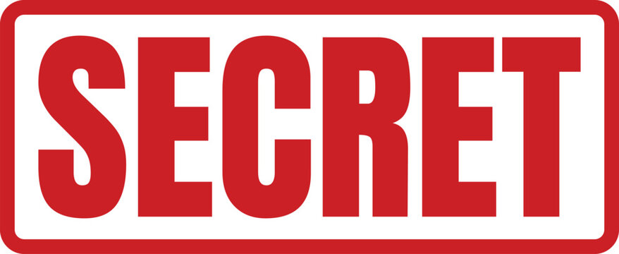 Red rectangular rubber ink stamp with the word secret in bold capital block letter font style