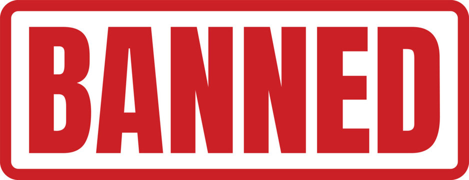 Red rectangular rubber stamp mark with the word banned displayed in bold capital lettering for official