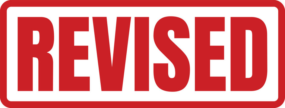 Bold red stamp impression showing the word revised for official business documentation and corporate project management