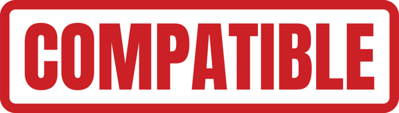 Clean modern stamp style graphic featuring the word compatible in bright red bold block capital letters