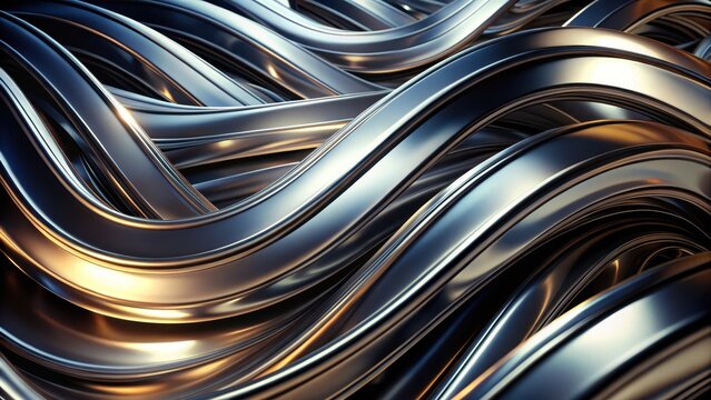 Abstract black chrome curves flow