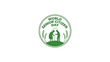 World senior citizen day emblem with elderly couple silhouette in green round badge grandparents retirement