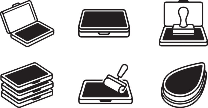 Six flat pack icons of open laptop cases and tools Vector