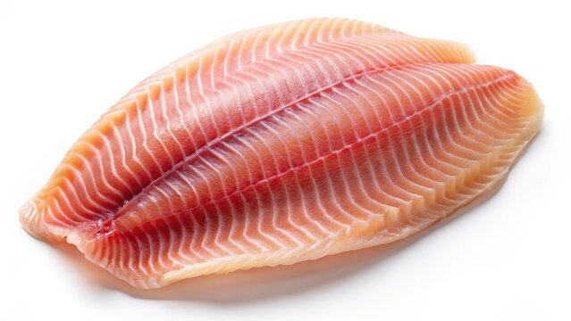 High resolution image of raw fresh tilapia fillet isolated on white background