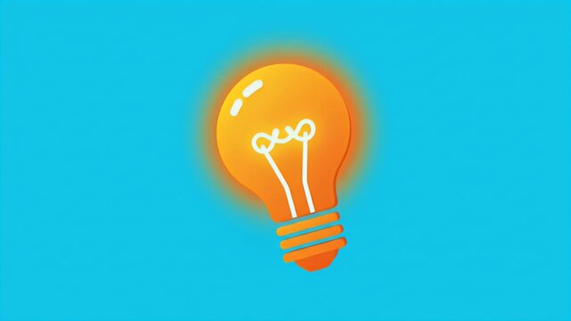 Bright orange light bulb with glowing aura against a vibrant blue background