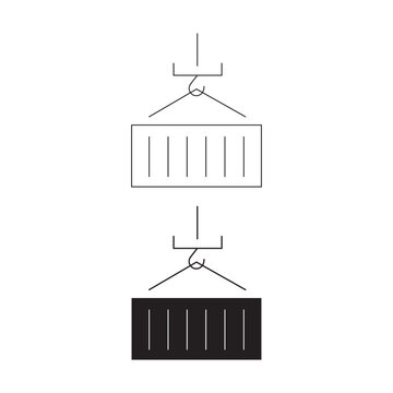 Crane lifting cargo container icon line and glyph.Editable stroke, Vector illustration, Line art Icon, Symbols.