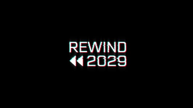rewind 2029 glitch animation digital intro for recap year end video. glitch effect on the year 2029 rewind, presentation, news stories