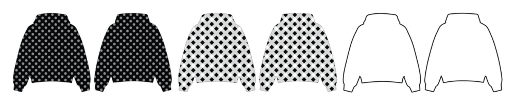 Minimalist Sweater Icon Set, six black and white pullover apparel symbols, simple clothing vector graphics for web and app design, fashion e-commerce elements