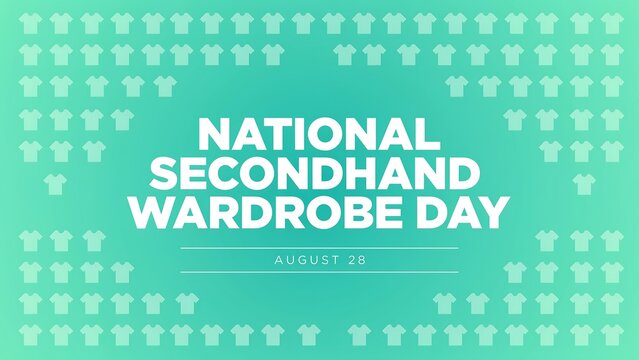 National secondhand wardrobe day awareness graphic with t-shirt pattern on teal background, secondhand