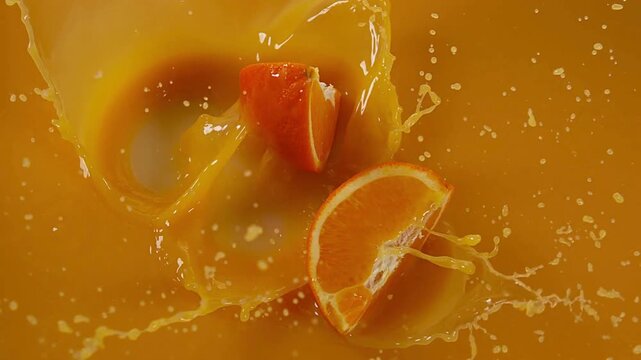 Fresh orange juice splash, sliced oranges, vibrant citrus drink, healthy beverage