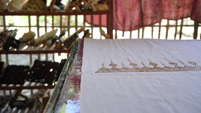 Wooden Batik Printing Block Creating Traditional Geometric Motif