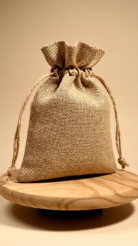 Rustic Burlap Sack on Wooden Stand.