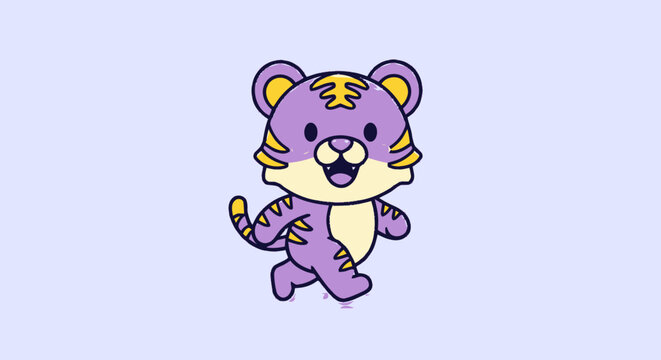 Purple Cartoon Tiger Character Design.