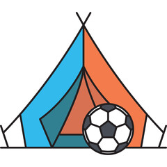 Camping tent and soccer ball flat icon vector illustration © BungCu