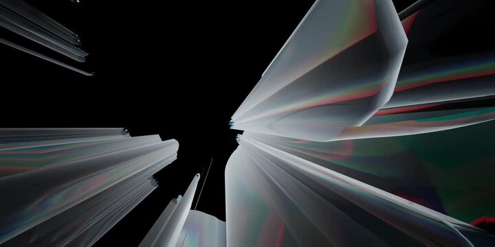 Abstract dark background with glowing colorful light streaks and digital glitch effect