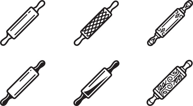 Six different rolling pin designs for baking tools Vector