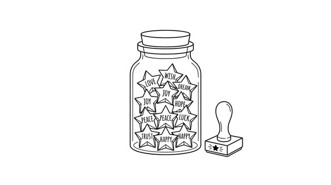 Glass Jar Filled with Inspirational Star Notes and Rubber Stamp