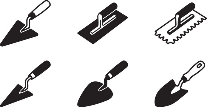 Six black and white trowel and masonry tools set illustration Vector