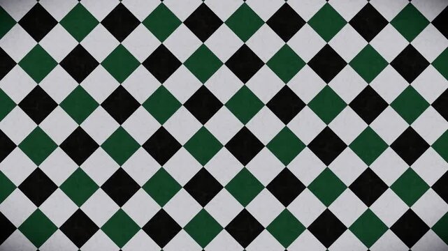 Abstract pattern background, dark green, black, and off-white textured diamond tiles, a seamless loop motion graphics