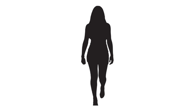 Woman walking silhouette vector for lifestyle app UI. Active female figure stepping forward isolated on transparent background.