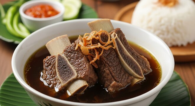 Indonesian sop iga rib soup with rice