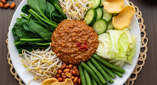 Indonesian gado gado salad with peanut sauce