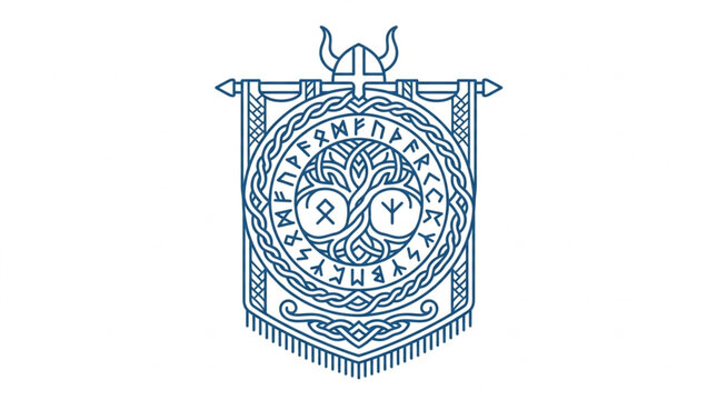 Viking Banner with Yggdrasil and Runes.