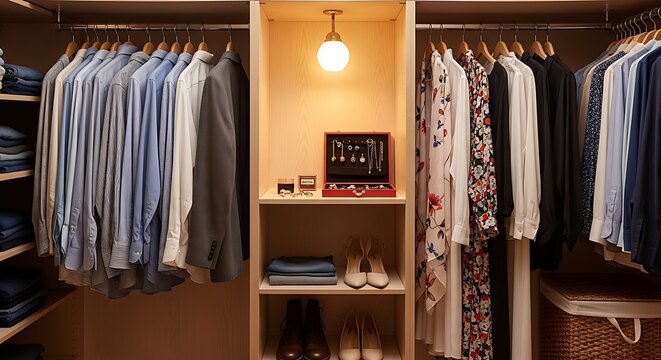 Well organized walk in closet interior design