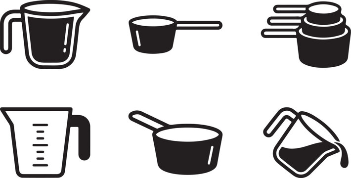 Six black and white kitchen measuring tools set Vector