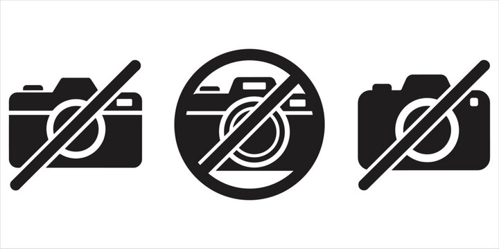 Three black no camera icons on a white background camera forbidden photography prohibited