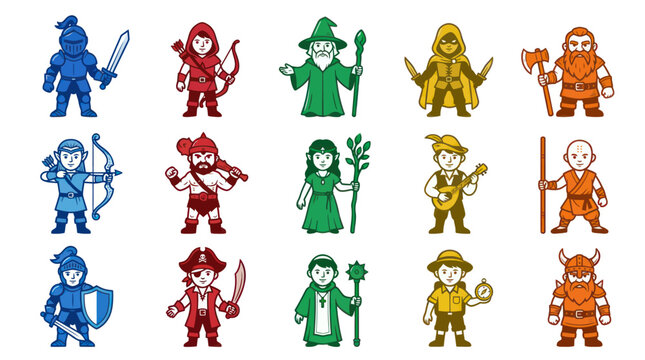 Fantasy Characters Icons - Knights, Archers, Wizards, Rogues, Dwarves