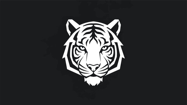 Striking White Tiger Head Silhouette Against a Black Background.
