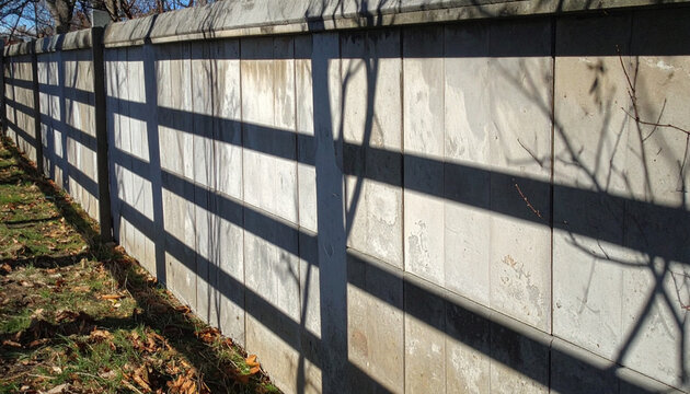 Wooden fence with shadows in sunlight