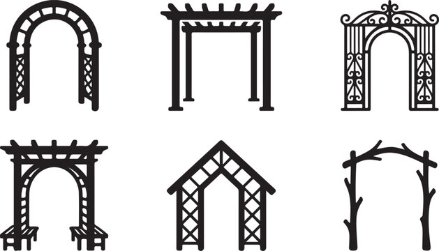 Six different styles of decorative garden arches and trellis designs Vector