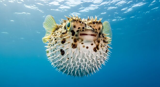 Porcupine puffer fish underwater portrait