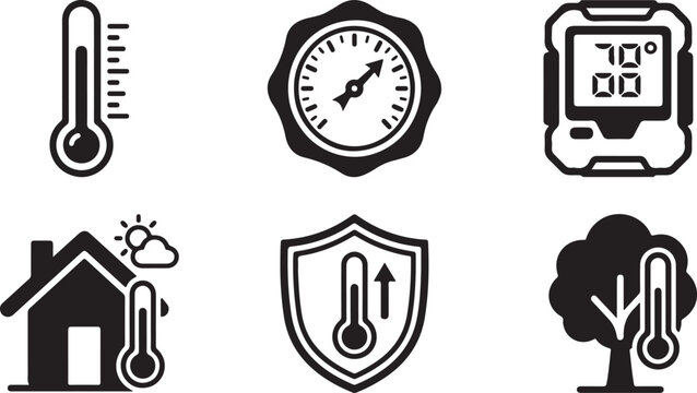 Six temperature and weather monitoring icons set Vector