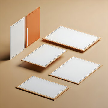 Stack of modern flat-pack furniture pieces arranged on a floor