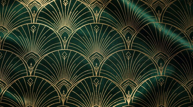 Luxury elegant art deco golden geometric fan fabric pattern isolated white background