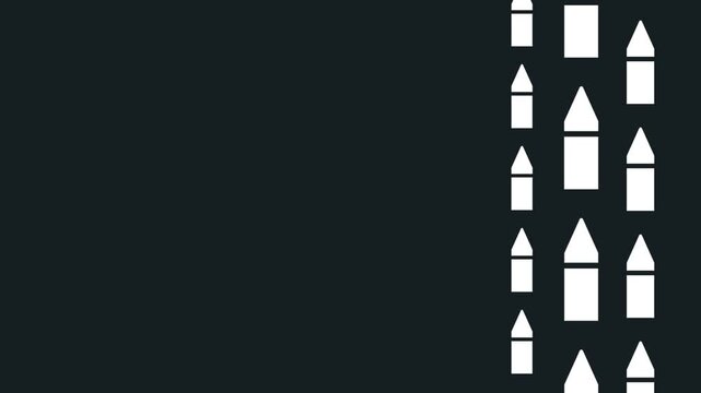 Multiple white rocket or missile icons arranged in a vertical formation pointing upward in a dark background