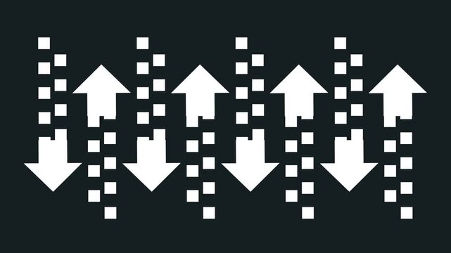 Multiple rows of alternating upward and downward arrows with dotted trails suggesting complex vertical wave-based troop movement