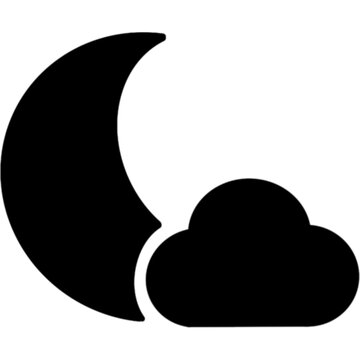 Crescent moon peeking from behind a fluffy cloud
