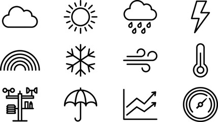 Naklejka premium Set of simple weather icons in thin line style.