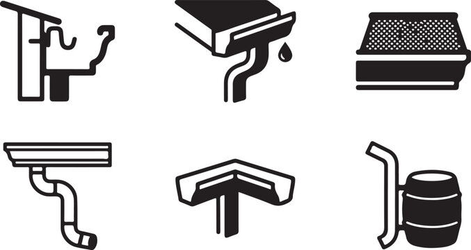 Set of six black and white plumbing and drainage icons Vector