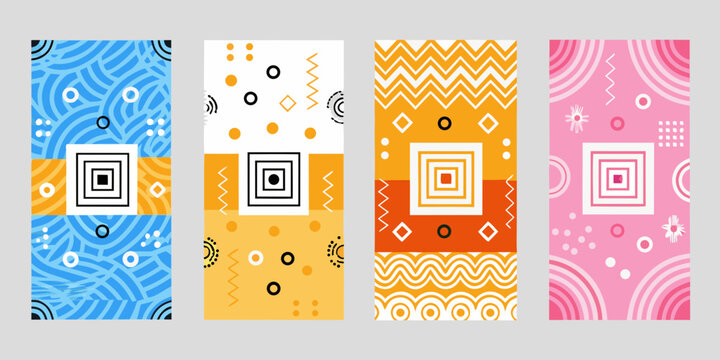 Geometric pattern collection with squares circles and zigzags vector illustration