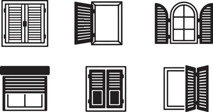 Six different styles of closed and open shutter windows Vector