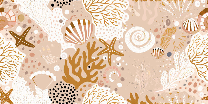 Seashell and coral pattern a decorative beach themed vector illustration