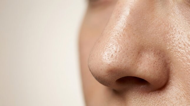 Detailed Close-Up of Human Nose with Visible Pores and Healthy Skin Texture, Focusing on Facial Anatomy and Dermatology Concepts